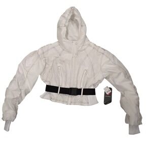 NWT Free‎ People White Cropped Jacket Hooded Belted Detail Contrast Stitch M